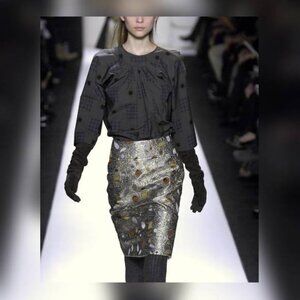 Vera Wang AW/07 Runway Gold and Silver Jacquard Geometric Skirt